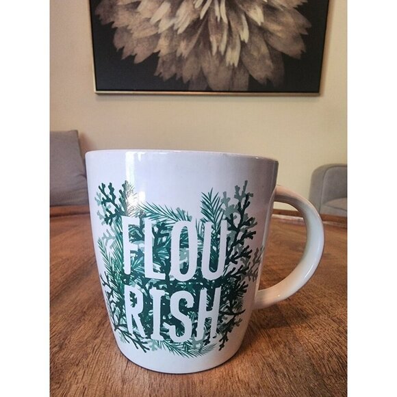 2017 Starbucks Christmas Flourish Evergreen White/Green Coffee Cup Tea Mug - Picture 1 of 4